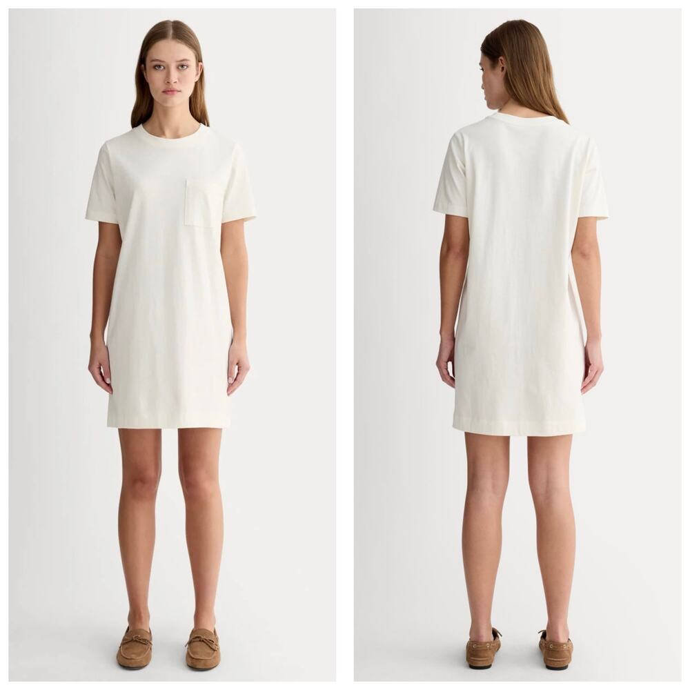 Everlane The Organic Cotton Weekend Tee Dress Size Medium Cream Lightweight